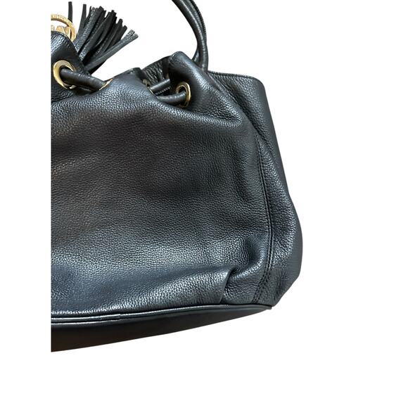 Michael Kors Black Gold-Tone Hardware Tasseled Leather Top Handle Bucket Bag - Picture 13 of 15